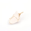 Detail of handmade gold wire-wrapped clear natural crystal raw stone pendant - White Crystal