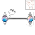 Polished stainless steel nipple ring with aurora colored crystals and screw thread detail - 1.6x14mm (Threadless) / Style 5-Blue Glitter