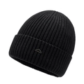 Winter black knit beanie with thickened fleece lining and mountain metal logo detail - Marl Grey