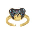 Adjustable gold bear ring for women with colorful inlaid stones on a white background - Adjustable Open / Multi-color