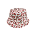 Primer plano del estampado floral rojo y la textura de algodón del sombrero de pescador - Sombrero pescador / Flor Pequeña Blanco-Sombrero de Pescador