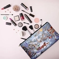 Christmas makeup bag featuring winter scenery digital print with zipper closure - Digital Oil Painting Winter Village (HZB02-12)