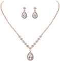 Sparkling rose gold bridal jewelry set with pear-shaped cubic zirconia stones - 463 Necklace Stud Earrings Set / Rose Gold