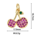 Detalle de colgante de cereza en oro de 18k con gemas púrpuras y dimensiones - Estilo Cereza Púrpura (DZ-133)
