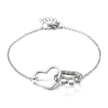 Silver stainless steel bracelet featuring interlocking hollow heart and cute pet paw charms - Interlocking Heart Paw Bracelet (Steel Color)