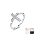 S925 sterling silver cross ring with pavé moissanite stones and GRA certificate - US Size 5 (49mm) / Cross Ring / Silver