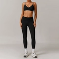 Women's black recycled yoga set featuring V-neck sports bra and high-waist leggings - 8998 Bra + 8998 Skinny Jeans High-end Black