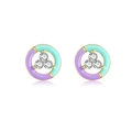 925 silver stud earrings with mint green and lavender enamel and inlaid zircons - Gold Patchwork Enamel