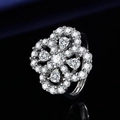 Elegant silver-tone four-leaf clover ring with brilliant pear and round sparkling stones - Ljz-05 [four-leaf Clover Ring] / Adjustable Open