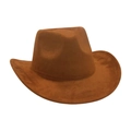Cappello da cowboy western in finta pelle scamosciata marrone con tesa curva - Taglia unica / Cachi