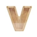 Letter V shaped wooden piggy bank with transparent acrylic front and wood grain finish - Letter V