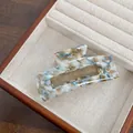 Grande pince à cheveux en acétate motif marbre bleu et beige avec design rectangulaire - Bleu Or 10.5CM