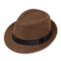 Classic brown woven fedora sun hat for men featuring a black ribbon and straw texture - Coffee