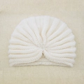 Women's cream white chunky knit beanie hat with bohemian pleated twist design - One Size / Cream