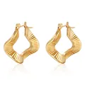 Chic 18K gold plated titanium steel hoop earrings with irregular wave texture - Gold (MS-142)