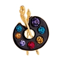Artistic golden palette brooch with multicolored rhinestones and a brush design - Art Palette and Brush (JBSW349)