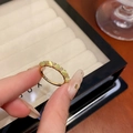 Vintage golden ring featuring five green cat-eye stones and fine zircon accents - J783 Gold/Green Opal Style