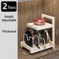 Adjustable 2-tier cream-white metal kitchen organizer rack for pots and pans - 2-Tier Heightened / Cream