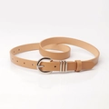 Minimalist beige leather belt featuring a sleek silver metal pin buckle for women - Khaki