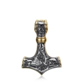 Retro Viking Thor's hammer necklace pendant in two-tone silver and gold finish - Two-Tone Mjolnir (F0503-1)