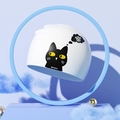 White silicone swim cap for girls featuring a cute black cat and comfortable ear protection - White Graphic Cat