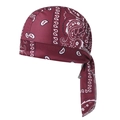 Stretch wine red paisley bandana durag with classic white pattern and long ties for cycling - Burgundy