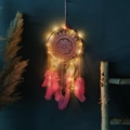 Pink handmade dreamcatcher with lace patterns, soft feathers and warm LED fairy lights - MS6013CCD Pink with LED Light