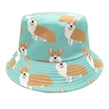 Gedetailleerd zicht op de muntgroene vissershoed met volledige print van corgi-honden - M (56-58cm) / Muntgroen Realistisch Corgi Patroon (3#)