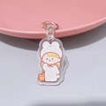 Cute bunny girl acrylic keychain with silver metal clasp on a pink plate - Bunny Pajamas Girl (With Lobster Clasp)