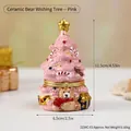 Pink ceramic Christmas tree bear jewelry box with size details and golden star top - 2234C-03 Bear Wishing Tree - Pink (Kraft Box)