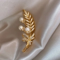 Elegant gold wheat ear brooch with pearls and bowknot on silk fabric background - 416# Wheat Ear