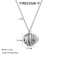 Detalle de collar de acero inoxidable plateado con colgante ondulado y medidas exactas - Colgante de Onda Redonda Plateado (YYN023368-P)