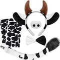 Detailed view of plush cow costume set including headband, nose, bowtie, and wired tail - Brown Cow 6-Piece Set (2 Stickers)