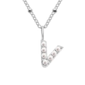 Silver stainless steel necklace featuring a letter V pendant inlaid with elegant pearls - V-Steel Color