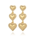 Three-tiered heart dangle earrings in 18K gold plating with shimmering zircon pavé accents - Triple Hearts Style (CXE1015)