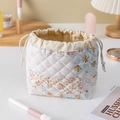 Quilted cosmetic bag cute floral makeup pouch portable drawstring storage bag daily travel use - Patchwork Floral