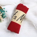 Dark red cotton linen scarf with vintage kraft paper band on white plush rug - Burgundy / One Size