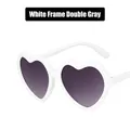 White heart-shaped kids sunglasses with dark gray lenses for a retro fashion look - White Frame Gradient Grey