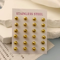 Lot de 12 paires de puces d'oreilles boules minimalistes en acier inoxydable doré 316L - Or (7mm)