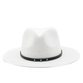 Men's white linen straw Panama hat with black band and turquoise accents for sun protection - M (56-58cm) / White