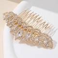 Elegante pettine per capelli dorato con zirconi marquise e motivi floreali di cristallo - Stile Motivo Floreale Traforato Oro (HS-J7077G)