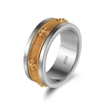 Two-tone S925 sterling silver spinning ring with gold floral textures and engraved S925 mark - US 9 / Two-tone Spinner Flower Style (NMR12)