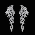 Pendientes de hoja plateados con borlas de circonita AAA para vestidos de gala lujosos - Platino