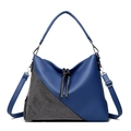 Deep blue faux leather shoulder bag with sparkling rhinestone panel and silver tassel - Blue