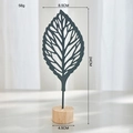 Ornamento foglia di ginkgo in metallo grigio su base in legno, altezza 24cm - Y01-Foglia di Ginkgo / Grigio