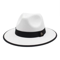 Classic white wool Fedora hat with black ribbon, gold M buckle and brim binding detail - M (56-58cm) / White