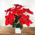 Artificial red Poinsettia flower bouquet in white textured square pot for Christmas decor - 7-Head Poinsettia Bouquet (No Pot)