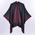 Elegant two-tone split poncho in charcoal grey and burgundy wine red soft cashmere-like fabric - Dark Gray and Wine Red Color Block