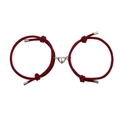 Bracelets de couple en corde de Milan rouge avec fermoir magnétique en cœur argenté - Bordeaux