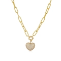 Golden paperclip link necklace featuring a sparkling micro-pave zircon heart pendant - Necklace-50cm / Gold